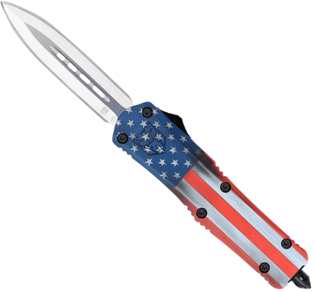 Picture of Cobratec Knives Fs-3 American Flag Medium 3" Otf Dagger Plain D2 Steel Blade 4.50" Aluminum Cerakoted Handle Includes Glass Breaker/Pocket Clip 