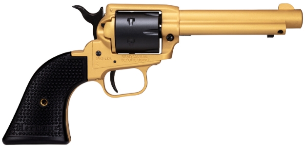 Picture of Heritage Mfg Rough Rider 22 Lr 6 Shot 4.75" Gold Cerakote Steel Barrel & Frame, Black Satin Cylinder, Black Polymer Grips Features Black Accents 