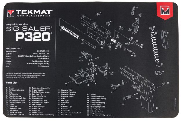 Picture of Tekmat Black/White Rubber 17" Long 11" X 17" Sig P320 Parts Diagram Illustration 