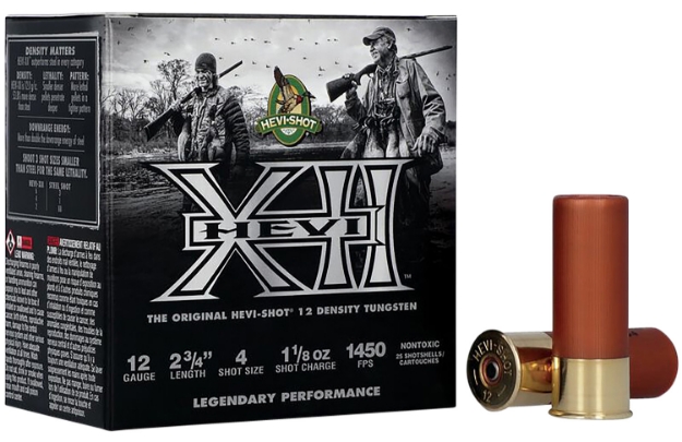 Picture of Hevi-Shot Hevi-Xii Waterfowl 12 Gauge 2.75" 1 1/8 Oz Tungsten 4 Shot 25 Per Box/ 10 Cs 