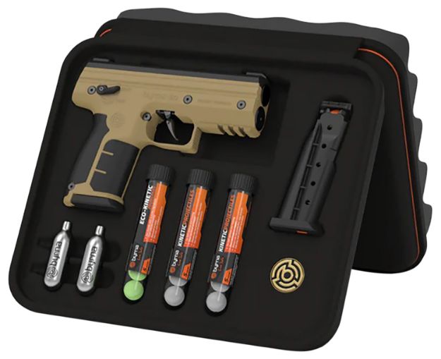 Picture of Byrna Technologies Sk68300_Tan_Kinetic Sd Kinetic Kit Co2 .68 Cal 5Rd, Tan Polymer, Black Rubber Honeycomb Grip, C02 & 15 Projectiles Included 