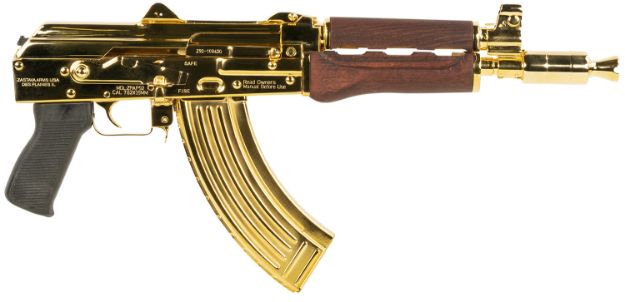 Picture of Zastava Arms Usa Zpap92 7.62X39mm 30+1 10" 24K Gold Plated/ Cold Hammerforged/ Chrome Lined Barrel, Steel 24K Gold Plated Receiver, Serbian Red Wood Grips 