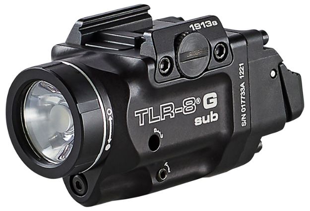 Picture of Streamlight Tlr-8 Sub W/Laser Green Laser 500 Lumens 640-660Nm Wavelength Black 141 Meters Beam Distance, Fits 1913 Short Railed Handgun Rail Clamp Mount 