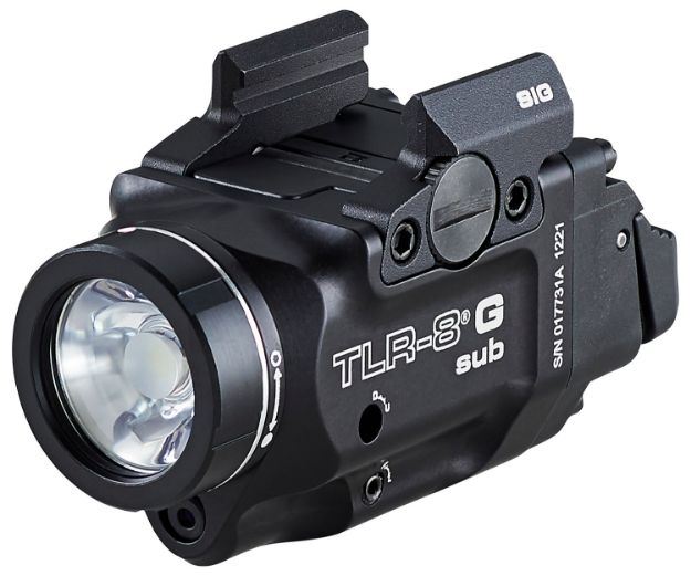 Picture of Streamlight Tlr-8 Sub W/Laser Green Laser 500 Lumens 640-660Nm Wavelength, Black 141 Meters Beam Distance, Fits Sig P365/P365xl Handgun Rail Clamp Mount 