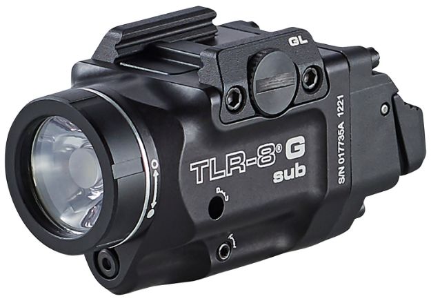 Picture of Streamlight Tlr-8 Sub W/Laser Green Laser 500 Lumens 640-660Nm Wavelength, Black 141 Meters Beam Distance, Fits Glock 43X/43X W/Rail/48/48X W/Rail Handgun Rail Clamp Mount 