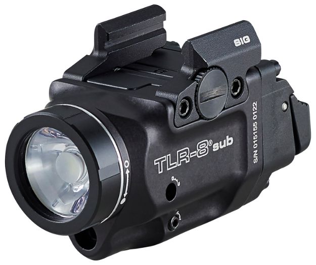 Picture of Streamlight Tlr-8 Sub W/Laser Red Laser 500 Lumens, 640-660Nm Wavelength, Black 141 Meters Beam Distance, Fits Sig P365/P365xl Handgun Rail Clamp Mount 