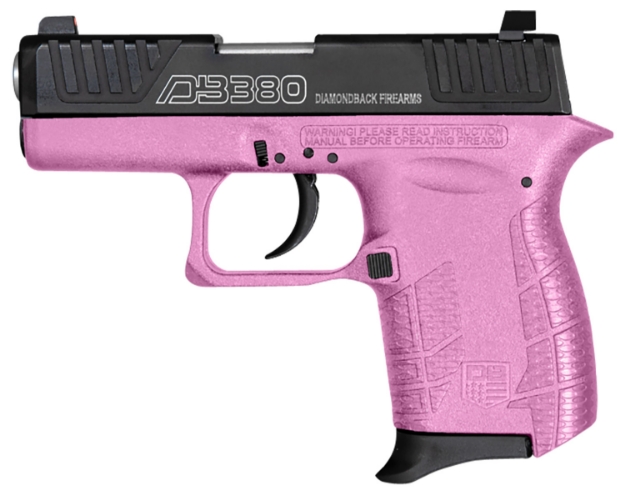 Picture of Diamondback G4 380 Acp 6+1 2" Stainless Steel Barrel, Black Serrated W/Laser Logo Slide, Pink Polymer Frame W/Beavertail, Pink Polymer Grips 