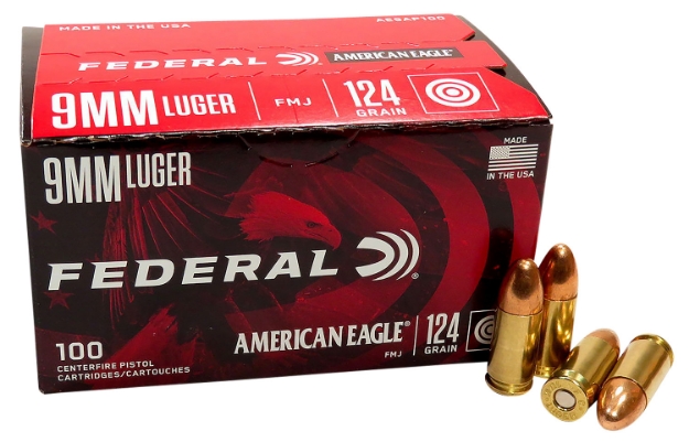 Picture of Federal American Eagle Handgun 9Mm Luger 124 Gr Full Metal Jacket (Fmj) 100 Per Box/5 Cs 