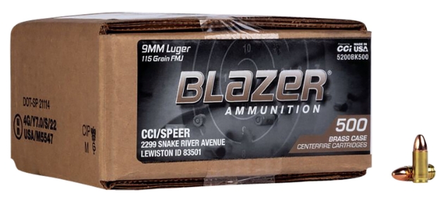 Picture of Cci Blazer Brass Handgun 9Mm Luger 115 Gr Full Metal Jacket (Fmj) 500 Per Box/ 1 Cs 