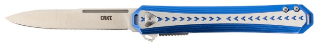 Picture of Crkt Stickler 3.38" Folding Plain Satin 12C27 Sandvik Blade/ Blue & Silver Aluminum Handle Includes Pocket Clip 