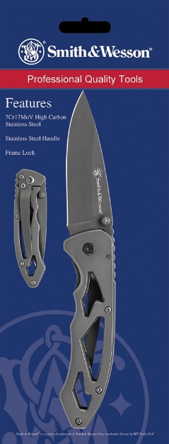 Picture of Smith & Wesson Knives Skeletonized 2.20" Folding Drop Point Plain Stainless Steel Blade 3.20" Handle Includes Pocket Clip 