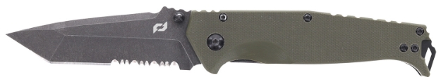 Picture of Schrade Melee 3.50" Folding Tanto Part Serrated Dark Stonewash D2 Steel Blade 4.50" Od Green G10/Ss Handle 