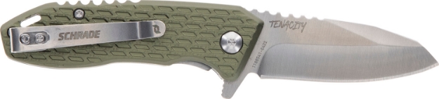 Picture of Schrade Tenacity Folding Modified Drop Point Part Serrated Satin Aus-10A Ss Blade Green 