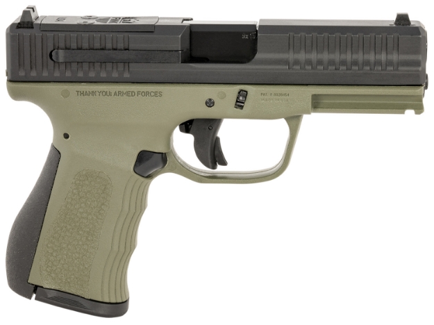 Picture of Fmk Fmkg49od G3 9Mm Luger 14+1 4", Black Optic Cut/Serrated Slide, Od Green Polymer Frame With Pic. Rail, Interchangeable Backstrap Grips 