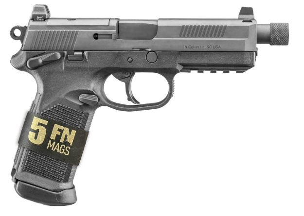 Picture of Fn 66101632 Fnx Tactical Bundle 45 Acp 15+1 5.30" Black Steel Threaded Barrel, Black Serrated Slide & Checkered Polymer Frame W/Picatinny Rail, Interchangeable Backstraps Grips Ambidextrous 