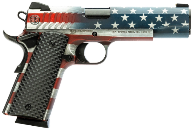 Picture of Gforce Arms Bs45susa Balistik Defense Adam 1911 Full Size 45 Acp 8+1 5" Black Steel Barrel, Usa Flag Cerakote Slide & Steel Frame W/Beavertail, Black Rubber Grips 